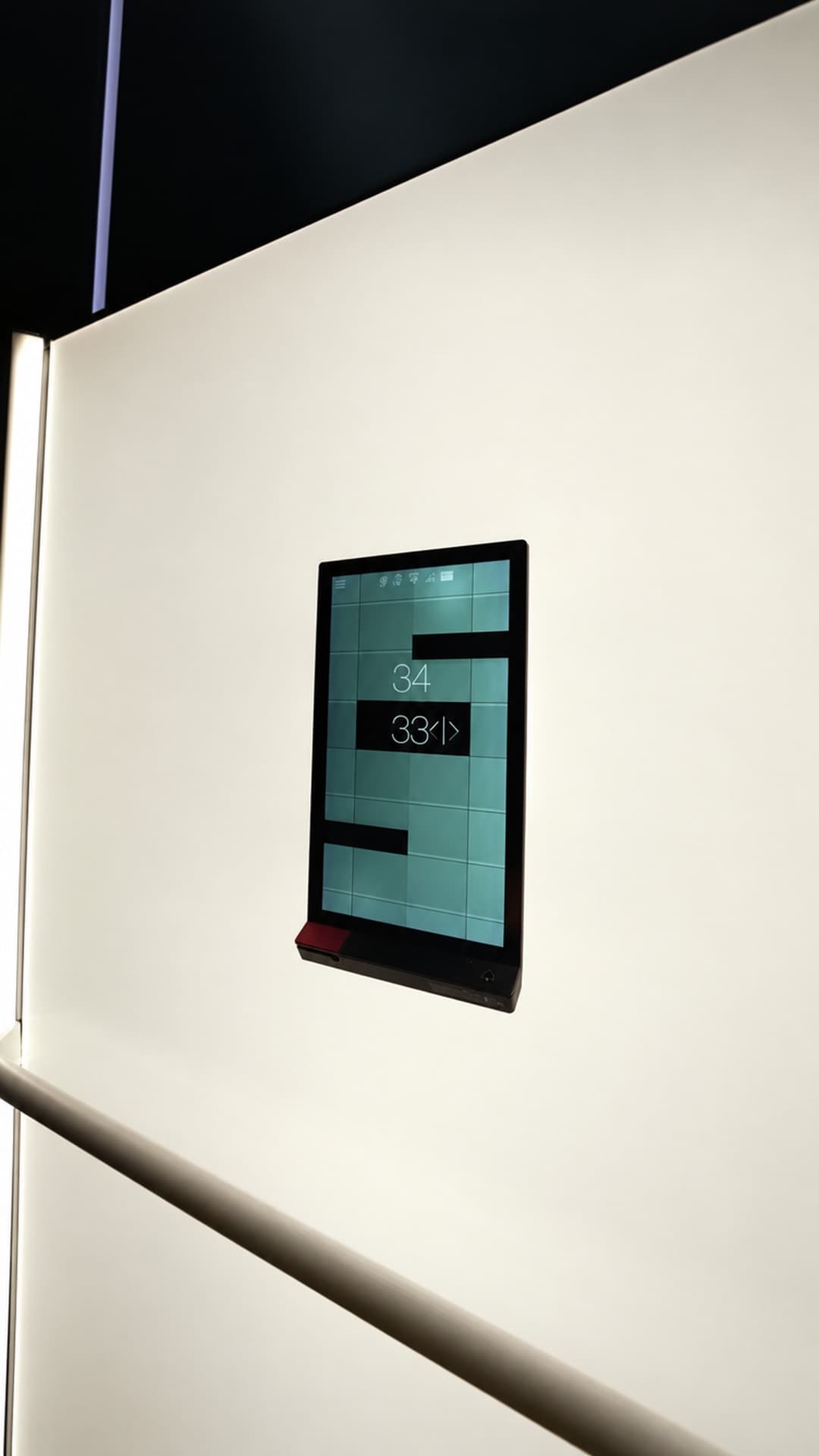 Close-up of the Swift Pro XL cabin control panel and white handrail inside a Jet Black shaft in a Broadbeach penthouse on the Gold Coast