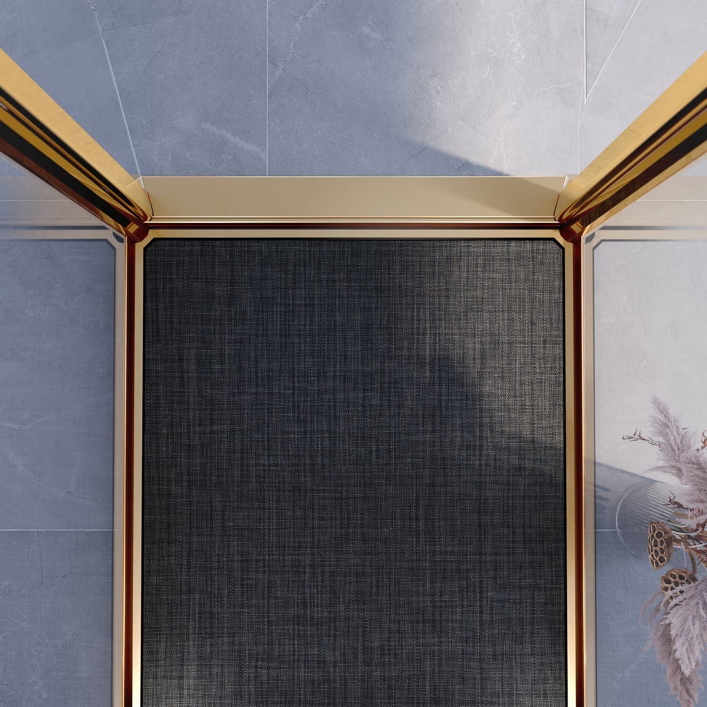 Swift Lite cabin from above, gold trim with black vinyl flooring