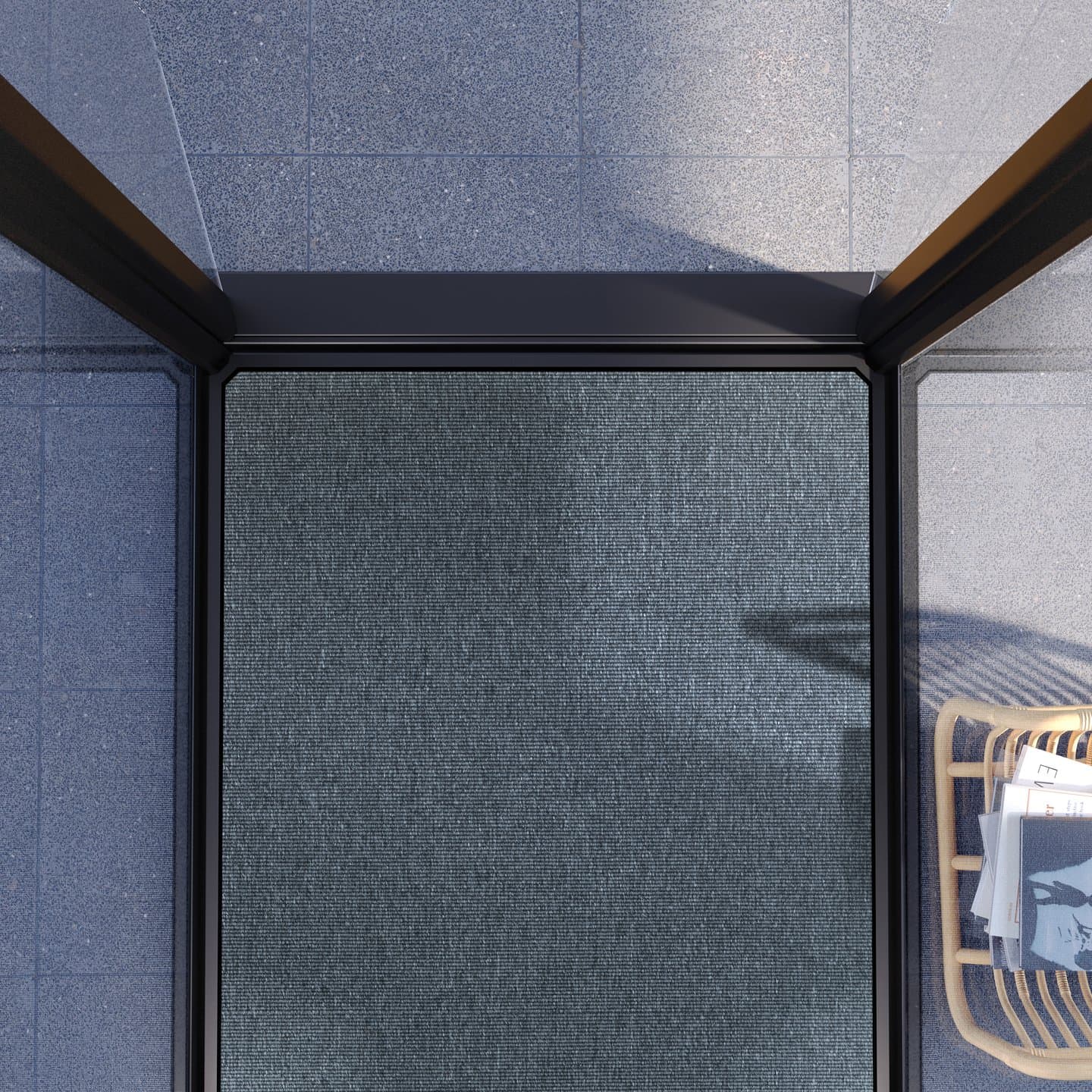 Swift Lite cabin from above, jet black trim with Una Micro flooring