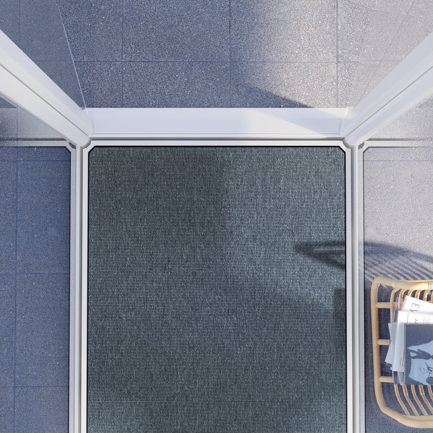 Swift Lite cabin from above, traffic white trim with Una Micro flooring
